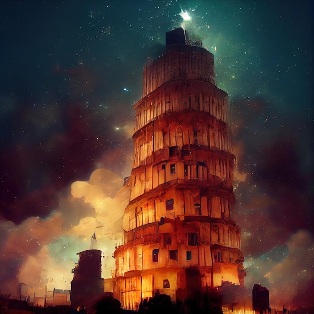 The Tower of Babel night everything is like a universe but end of the world