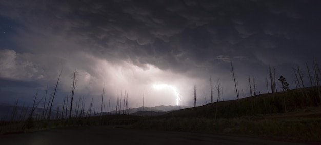 Over Tower Creek Thunderstorm Lightning Strikes Yellowstone National Park