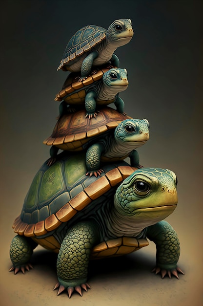 Tower of four turtles