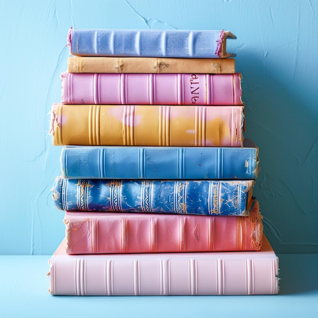 Photo tower of knowledge pile of books isolated on vibrant background