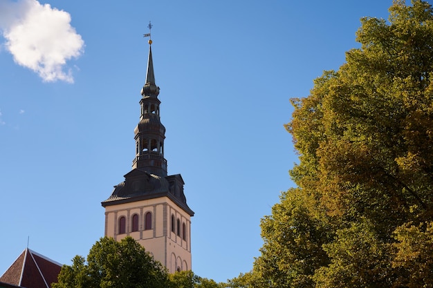 The tower of a medieval cathedral in the old town in Tallinn Estonia