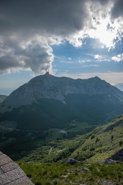 The tower of mobile communication is located on a high mountain