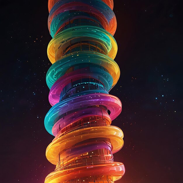 Tower of Swirling Glowing Orbs Stacked in a Column Radiating Vibrant Light Creating a Mesmerizing