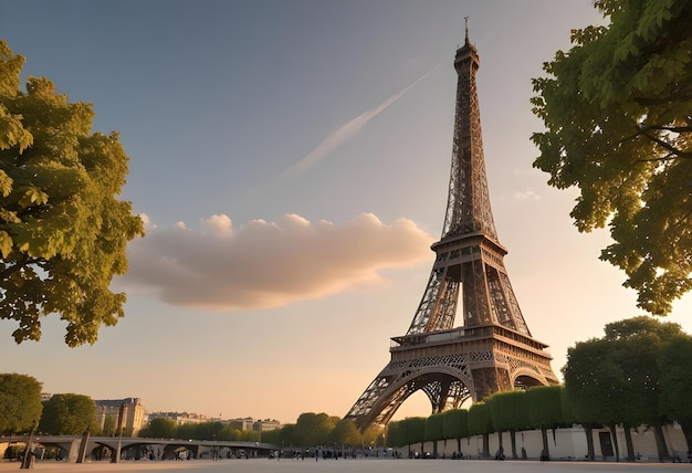 a tower with a plane flying in the sky in the background