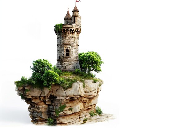 Photo towering castle turret in a fantasy landscape isolated on white background