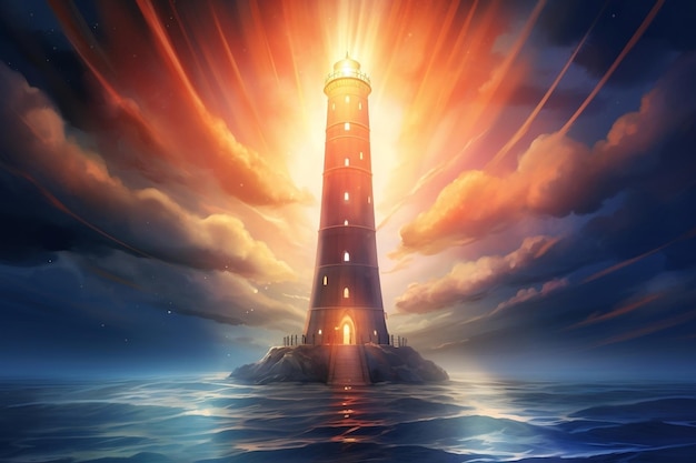 Towering Lighthouse Futuristic Digital World Generative AI