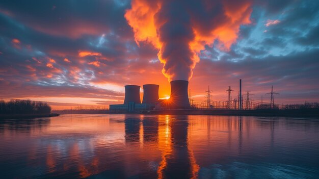 Towering nuclear power station belches smoke hallmark of its energy production