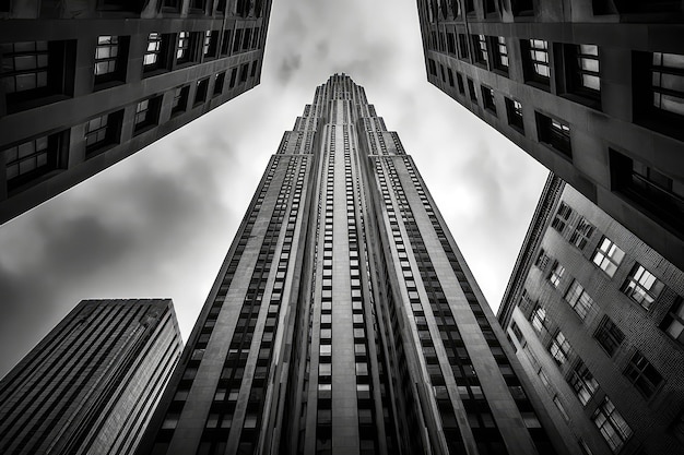 Towering Skyscraper Captured From Street Corner Showcasing Linear Perspective Generative AI