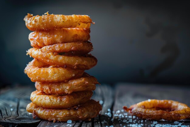 Photo a towering stack of onion rings ai generated