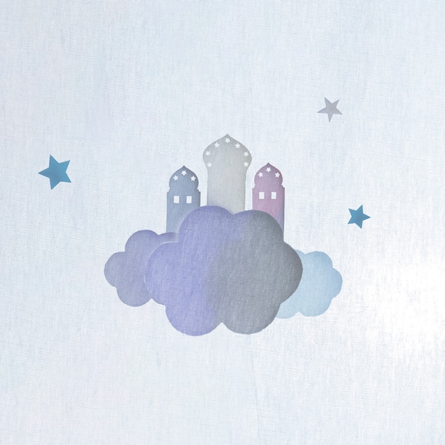 Towers and stars on clouds