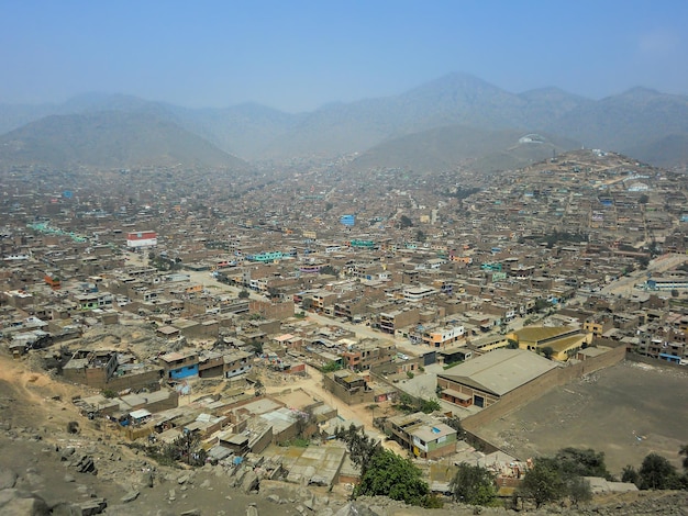 A town between hills. Human settlement of low economic resources in Lima - Comas - Peru.