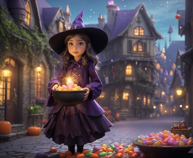 In a town where candy has magical properties witch with a candy Generative AI