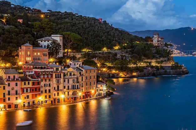 Townscape of Portofino by night