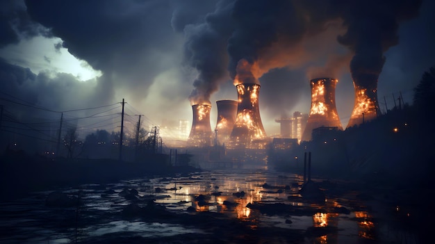 toxic smoke from chimneys of industrial enterprises harm and air pollution from oil refining