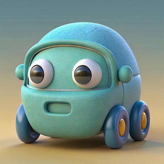 Photo a toy of a blue car with eyes and a blue car with eyes