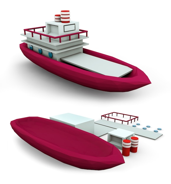 Toy boat assembled and disassembled on a white background 3d render