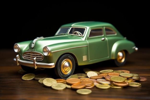 Toy Car and Coin as a Symbol of Savings