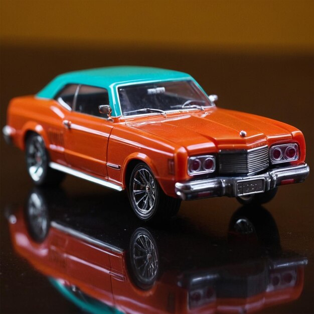 a toy car with a green top that says the front end