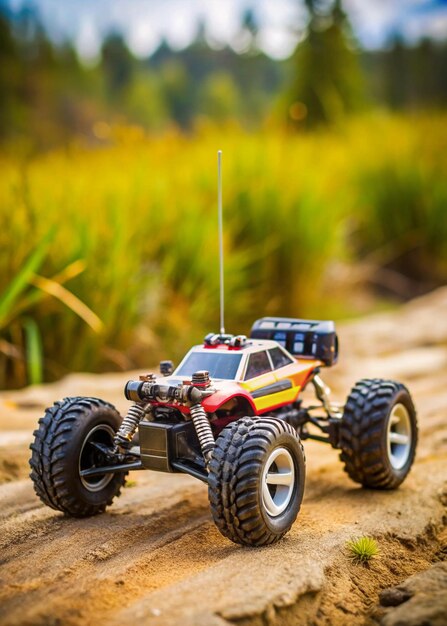 Photo a toy car with a radio antenna on the back and the front wheels on the right