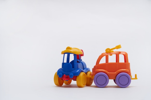 Toy cars collided in an accident. Crash on a toy road