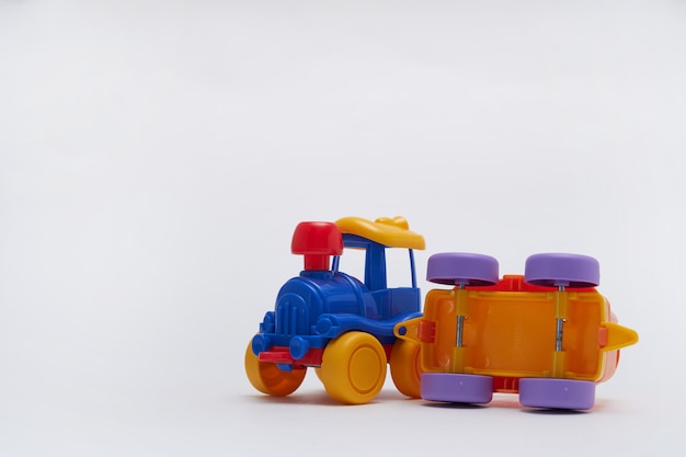 Toy cars collided in an accident. Crash on a toy road