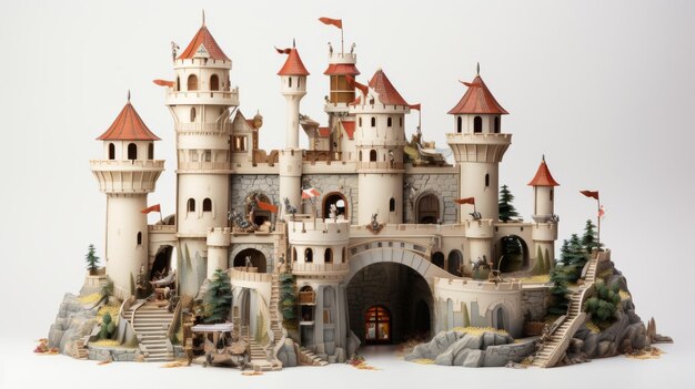 Toy Castle with Flags on Turrets on a white background