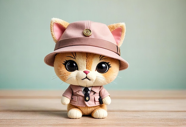 a toy cat with a hat and a tie on it