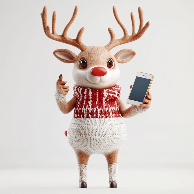 Photo a toy deer with a phone in its hand and a phone in the other hand