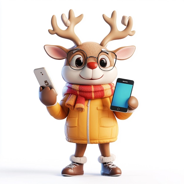 Photo a toy deer with a phone and a phone in its hand