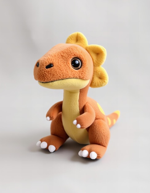 a toy dinosaur with a black eye and white eyes