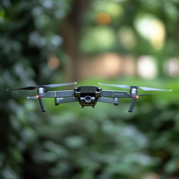 A toy drone flying in a backyard or park1