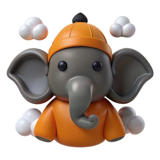 a toy elephant with an orange hat and an orange hat