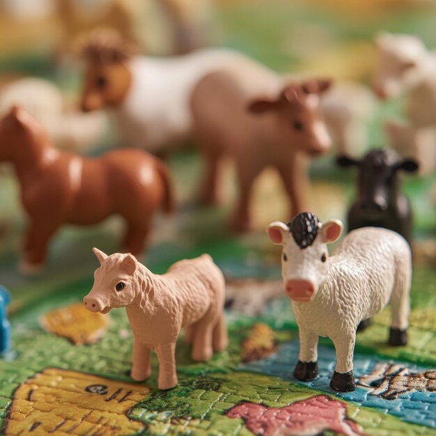 Photo toy farm animals on a play mat