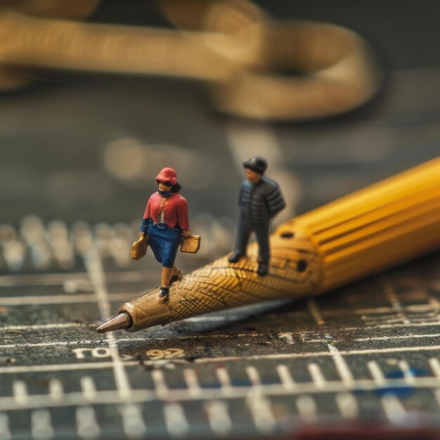 Photo a toy figurine of a man and a pencil with a yellow pencil on it