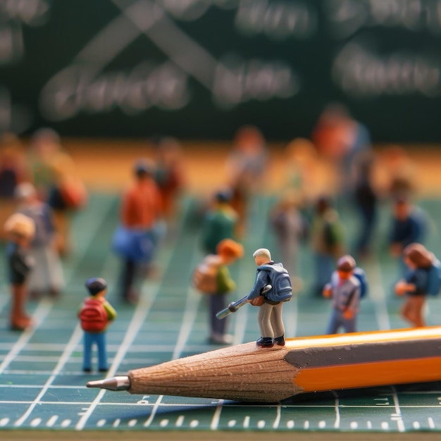 a toy figurine of a man with a pencil is in front of a blackboard with the word  x  on it