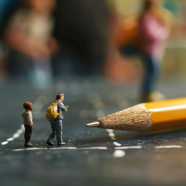 a toy figurine of a pencil and a pencil