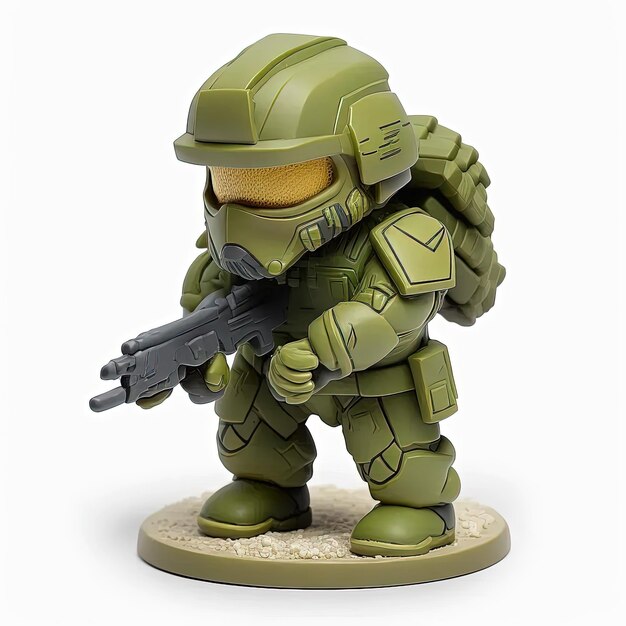 A toy figurine of a soldier with a gun