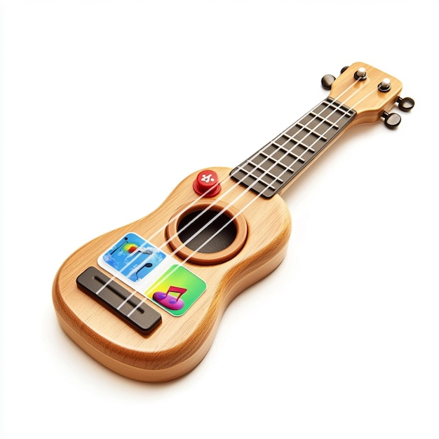 Photo toy guitar with adjustable strings and educational music apps