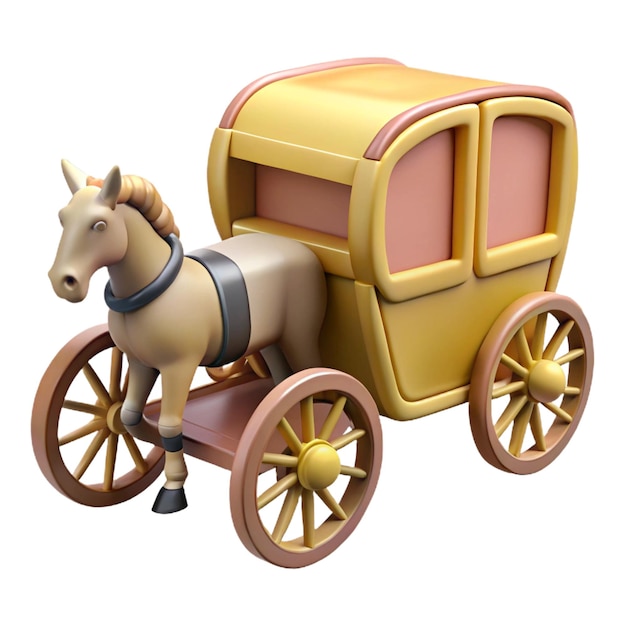 Photo a toy horse is on a wooden wagon with a yellow cover