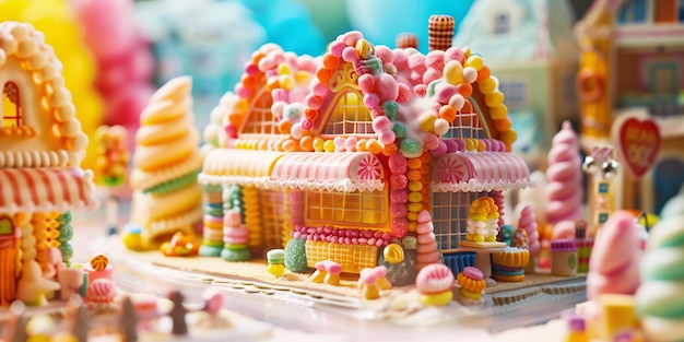 Photo a toy house made of candy and candy