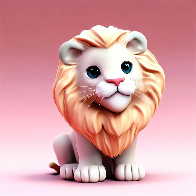 A toy lion with a pink background and blue eyes.