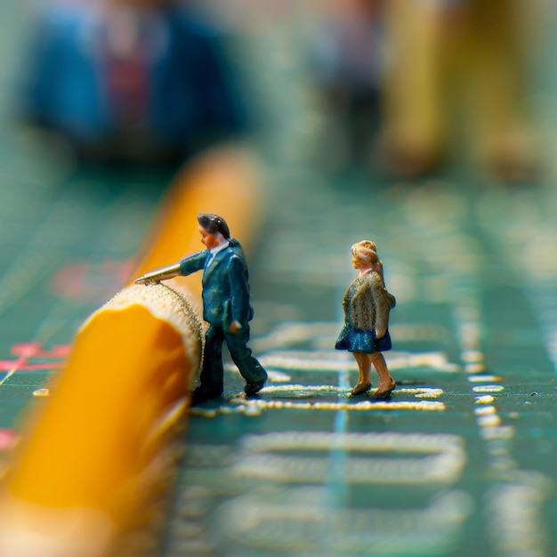 a toy man and a woman are standing in front of a sign that says  go