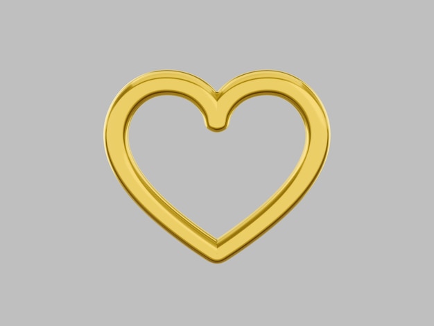 Toy metal heart Symbol of love Golden mono color On a gray flat background Front view 3d rendering