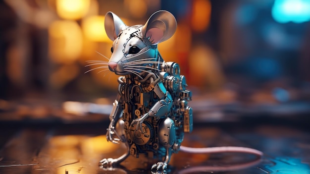 A toy mouse sitting on top of a wooden table generative ai image