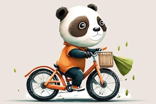 Toy panda riding a bicycle