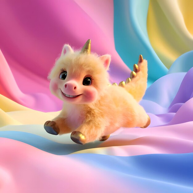 a toy pig with a rainbow colored tail is on a colorful background