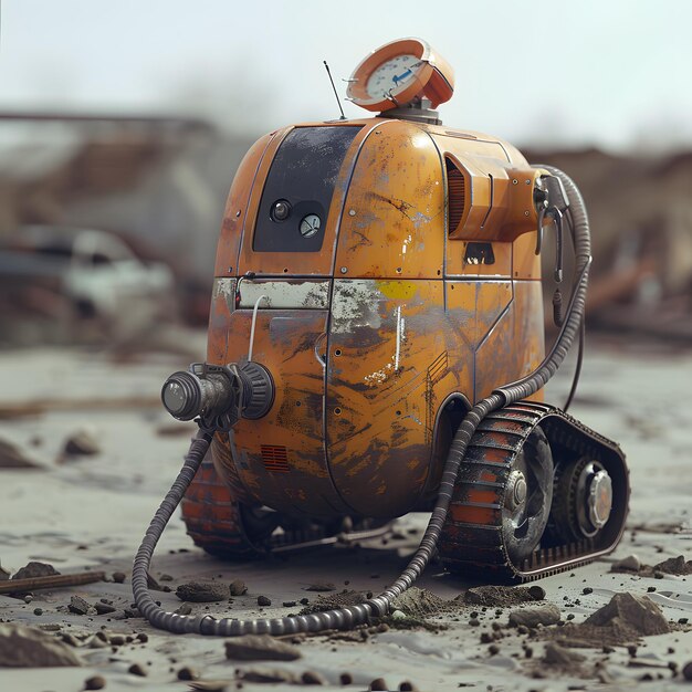 a toy robot made by a robot sits on the beach