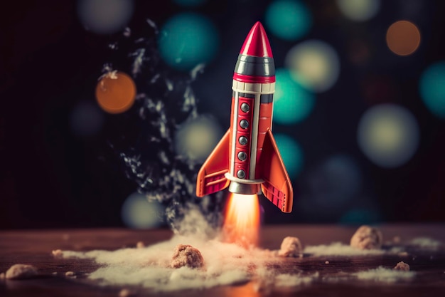 Toy rocket takes off business and finances success concept AI Generative