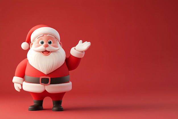 a toy of santa is posing for a picture with a red background