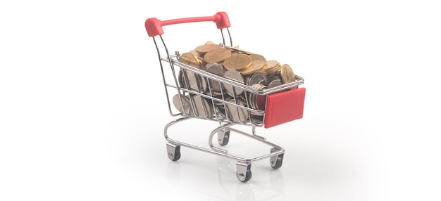 Toy shopping cart with coins and Piggy bank